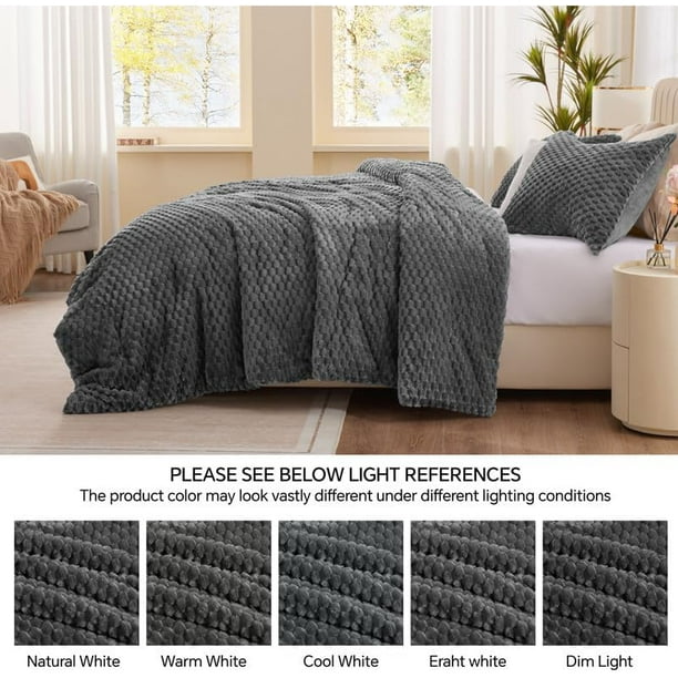 SURJDE Fluffy Twin Comforter Set Luxury Faux Brushed Plaid Pattern Bedding Comforter Sets Furry Velvet Comfort Set Grey 2 Pieces Soft Winter Twin