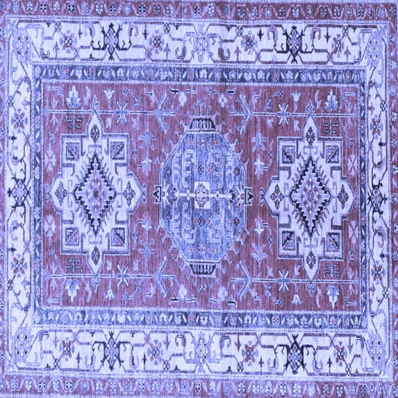 Ahgly Company Machine Washable Indoor Square Geometric Blue Traditional Area Rugs, 6' Square