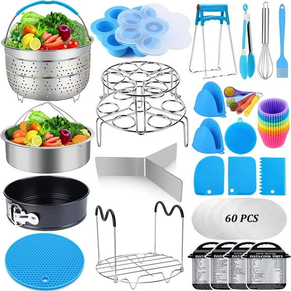 Instant Pot 6 qt/8 Qt Pressure Cooker Accessory Set - 2 Steamer Baskets, Springform Pan, Egg Bites Mold, Steamer Rack Trivet, Parchment Paper