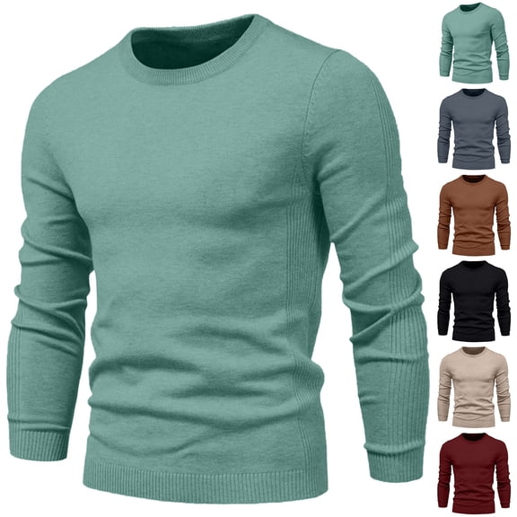 Danhjin Casual Sweater Tops for Men Fall Winter Long Sleeve Crew Neck Warm Pullover Shirts Comfy Soft Loungewear Outdoor T Shirts Blouses