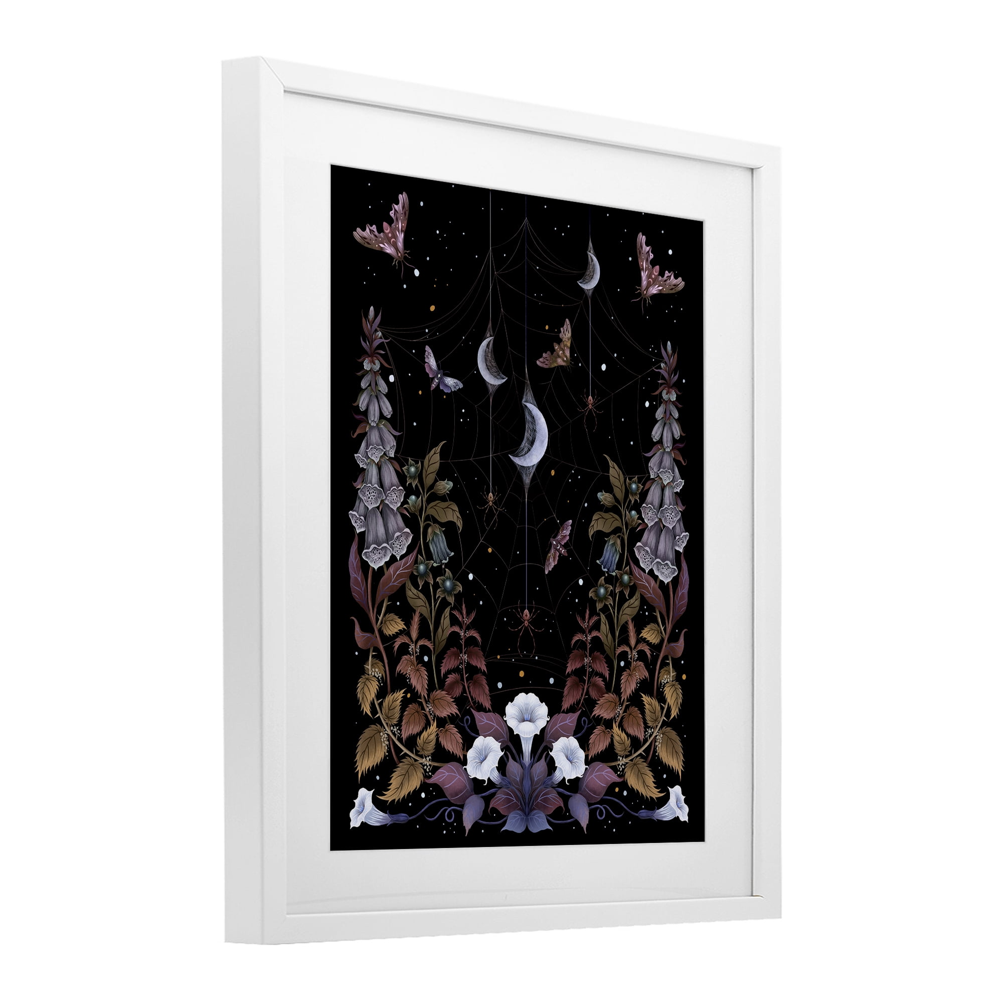 Stupell Industries Witch Garden with Spider Webs White Framed Print Under Glass, design by Episodic Drawings