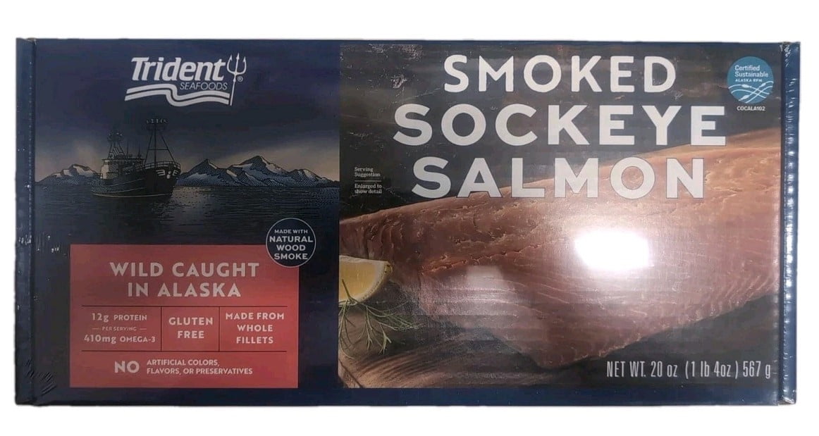 Trident Seafoods Wild Natural Wood Smoked Sockeye Salmon 20oz fillet BB AUG 2030