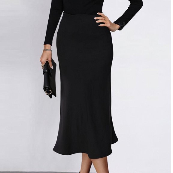 jiaxiM Satin Skirts for Women Midi Length Elegant Fishtail Skirts High Waist Silk A-Line Casual Skirts for Party Wedding