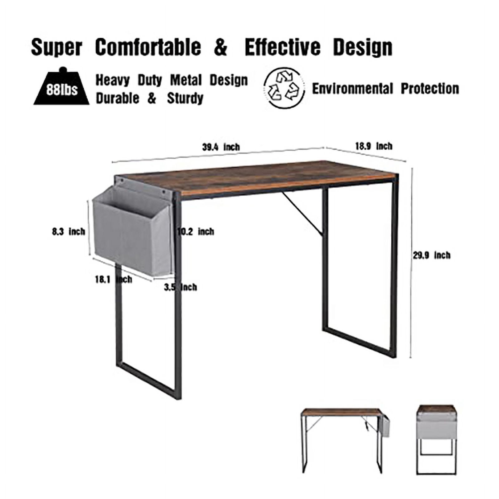 JJS Small Computer Desk Simple Style Writing Desk for Small Spaces 40 Inch Home Office Modern Student Study Laptop Writing Table with Storage Bag USB Hub, Rustic Brown/Black…