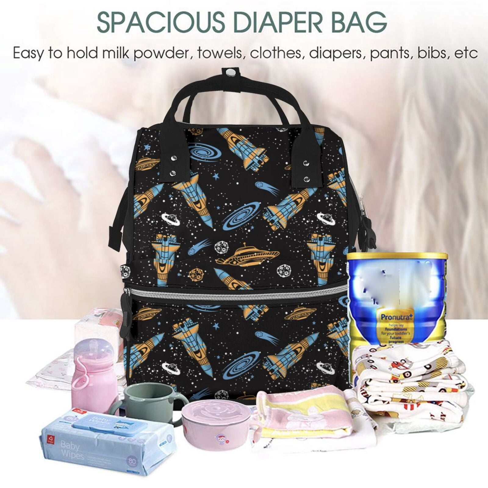 Hirioo Space Rocket for Mummy Diaper Bag Backpack Diaper Bag Backpack for Moms and Dads Unisex Shoulder Bags Travel Hiking Outdoor Pack