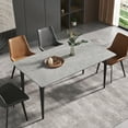 thumbnail image 3 of Magic Home 63" Light Luxury Sintered Stone Dining Table with Carbon Steel Legs,Dining Table for 6 Person with Slate Rectangular Tabletop for Dining Room, Gray Tabletop with Black Legs, 3 of 6