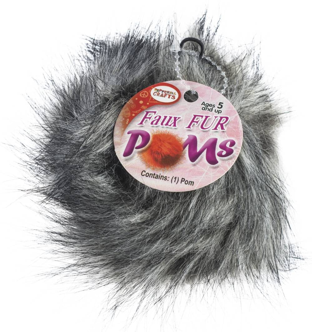 Faux Fur Pom With Loop-Grey Wolf
