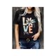 thumbnail image 1 of Women's Floral "LOVE" Graphic Tee , Short Sleeve, Soft Polyester Blend, Machine Washable, Black with Colorful Flower Design, Everyday Tee | Crew Neck Tshirt | Durable Fabric, Ladies T Shirts, 1 of 7
