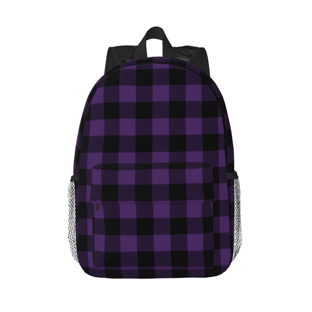 Easygdp Purple Black Plaid Mochila Ligera de 15 Pulgadas para Estudiantes, Mochila Cómoda para la Escuela y Viajes, Correas Ajustables
