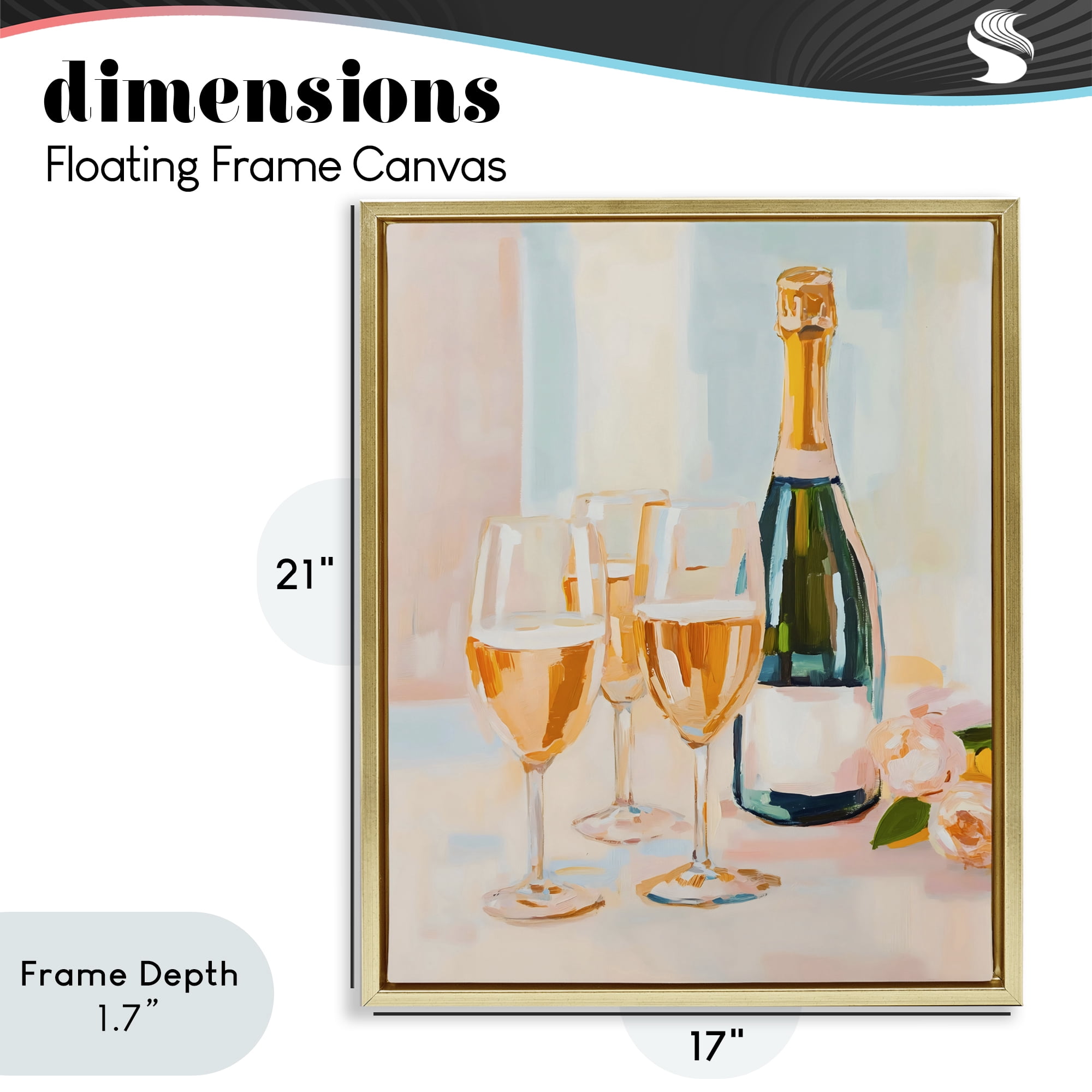 Stupell Industries Champagne Triple Toast Gold Framed Floater Canvas Wall Art, design by The Prints Vibe