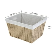 Mainstays Medium Tan Woven Paper Rope Decorative Storage Basket with Removable Liner, 13 in x 7.8 in x 9.8 in