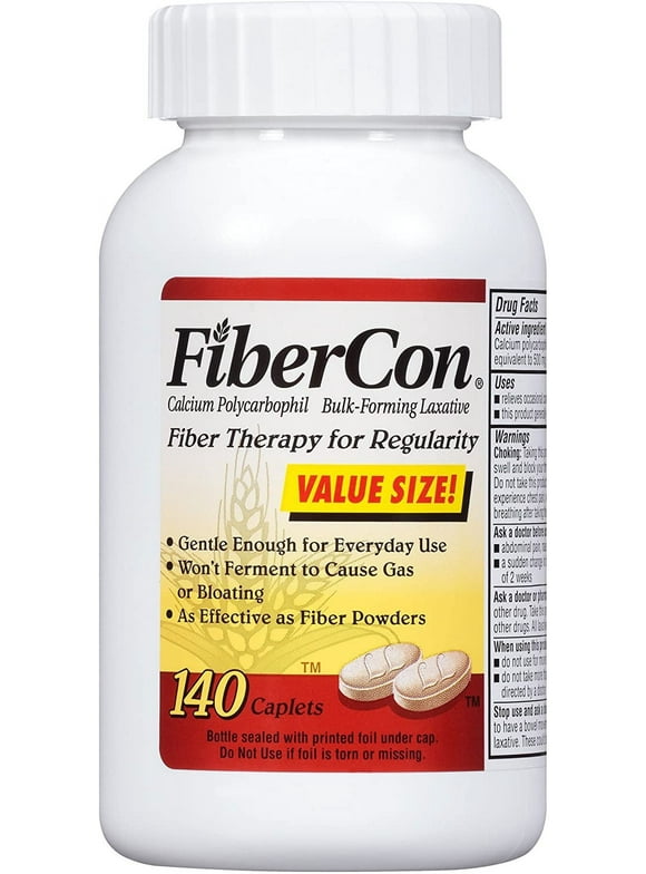 FiberCon Fiber Therapy Coated Caplets, Safe, Simple & Comfortable Insoluble Fiber for Bowel Irregularity, Comfortable Constipation Relief with No Gas or Bloating, 140 Caplets