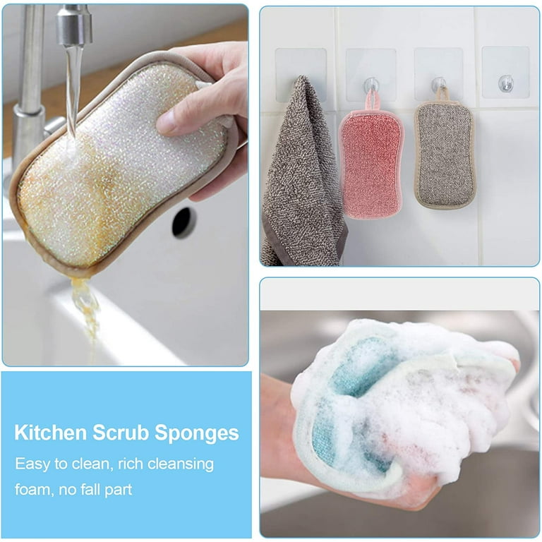 6 Pack All-Purpose Sponges Kitchen, Non Scratch Dish Sponge for Washing Dishes Cleaning Kitchen, Rough Scrubbers Side for Non-Stick Cookware, Soft