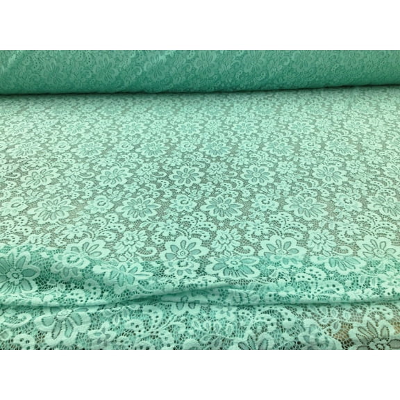 Embroidered Stretch Lace Apparel Fabric Sheer Floral Aquamarine YY510