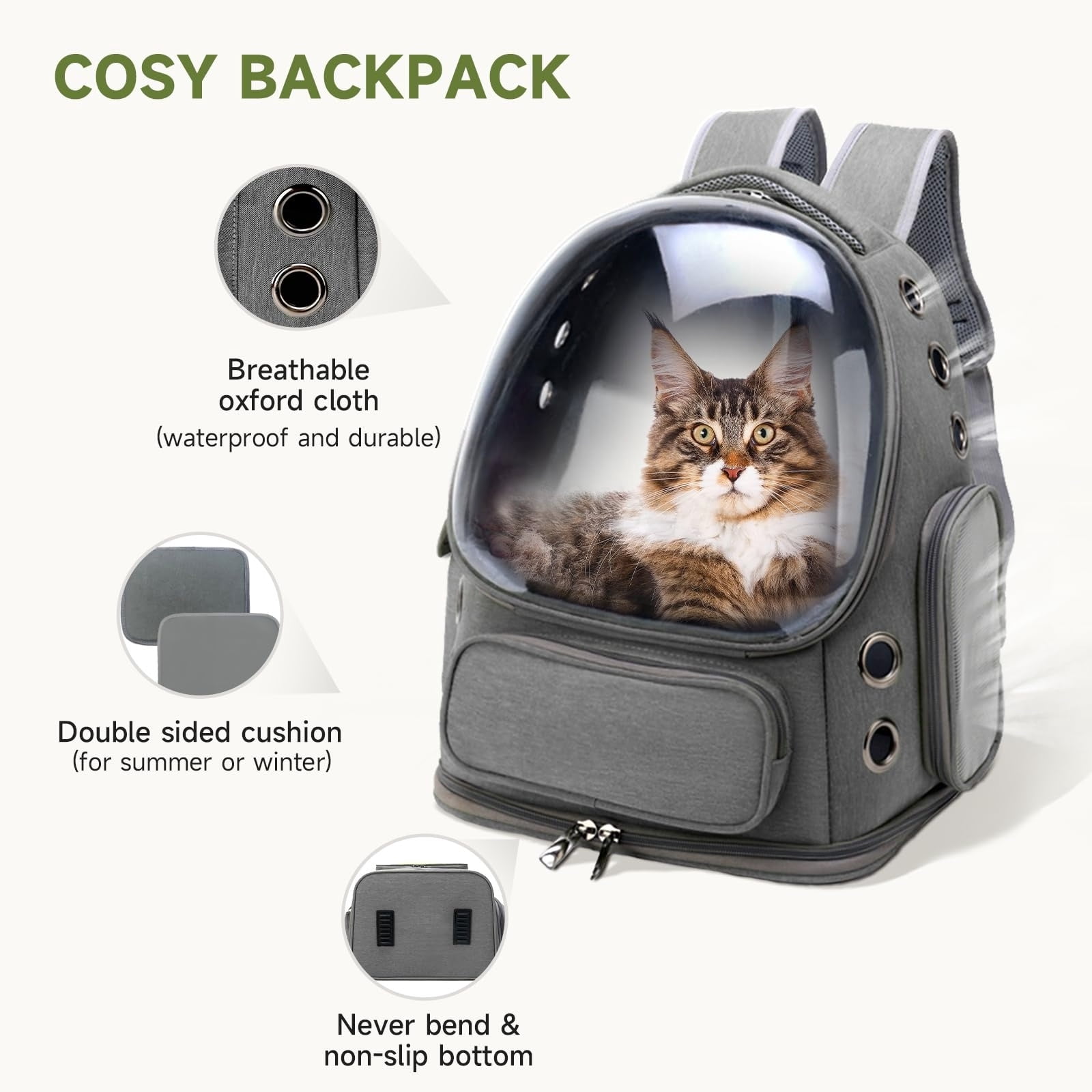 Cat Backpack Carrier, Breathable Cat Carrier Large Space Bubble Pet Backpack for Kitty Small Dog up to 15lbs, Transparent & Foldable Pet Carrier for Travel Hiking