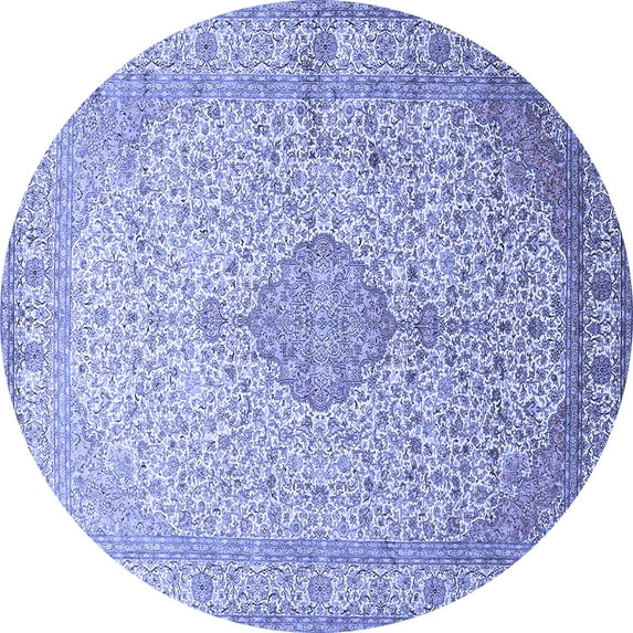 Ahgly Company Machine Washable Indoor Round Medallion Blue Traditional Area Rugs, 8' Round