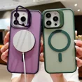 thumbnail image 6 of Magnetic Wireless Charging Matte Phone Case for iPhone 12 13 Mini 11 14 15 16 Pro Max Plus Metal Flip Lens Bracket Magsafe Cover Purple for iPhone 15ProMax, 6 of 7