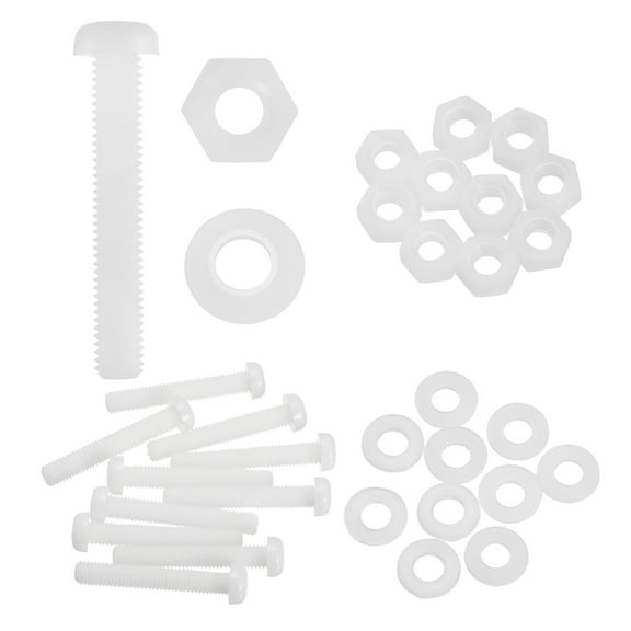 Uxcell 10 Set M8x50mm Nylon Plastic Cross Round Head Screw Phillips Bolts Hex Nuts Flat Washers Assortment Kit, Metric Full Thread Bolt Fasteners for DIY Machine Assembly, White