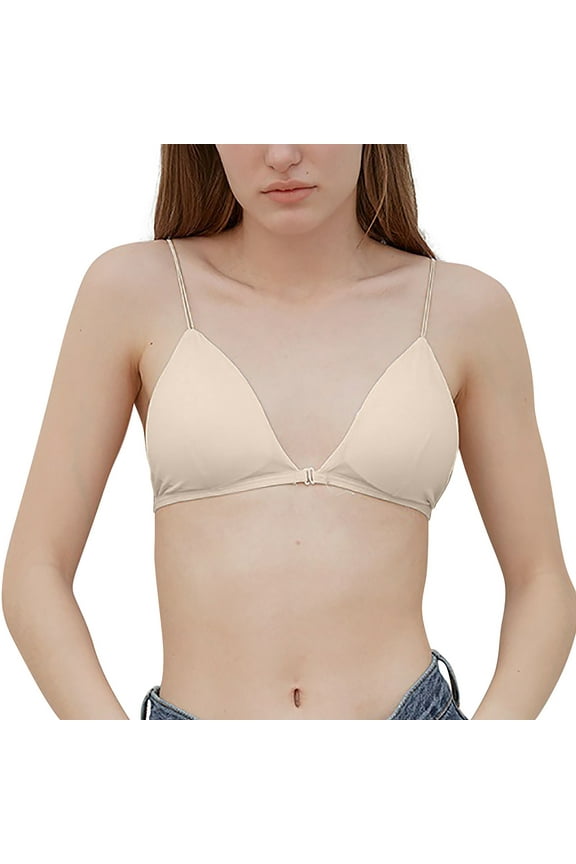 Bralette For Women Girls Teens Low Support Triangle V Neck Bra Front Button Slim Strap Training Bra Padded Wire