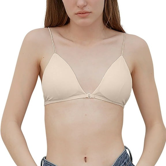 Women's Soft Comfort Bralette Low Support Triangle V Neck Front Button Wireless Bra for Everyday Wear