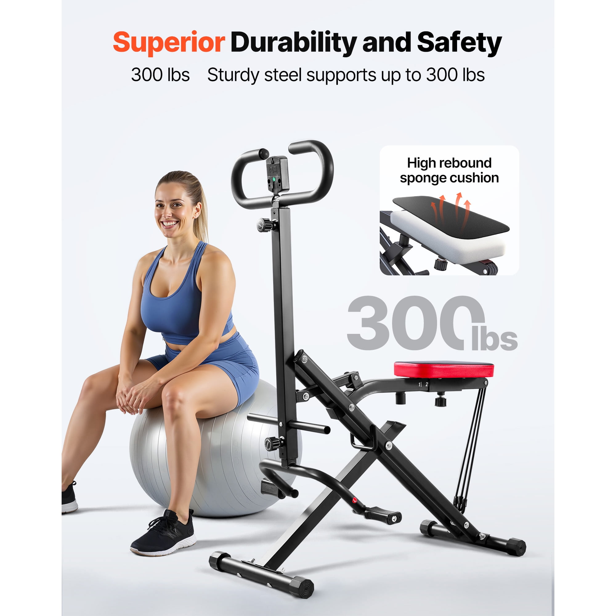 KFFKFF Foldable Squat and Rowing Machine for Home Workouts, Easy-to-Set-Up Exercise Equipment with 3 Durable Resistance Bands, Glute and Leg Training Machine, Black