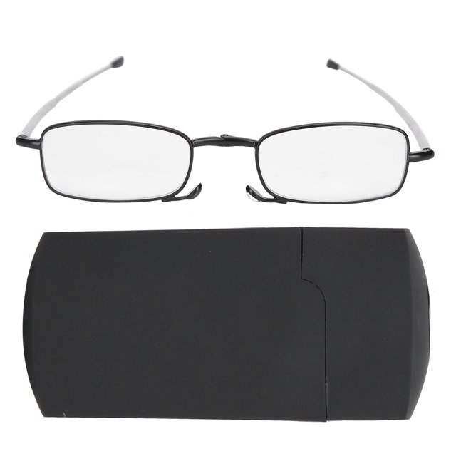Gafas de lectura plegables de acero inoxidable para personas mayores, portátiles, con estuche de almacenamiento (marco cuadrado negro de 250 mm)