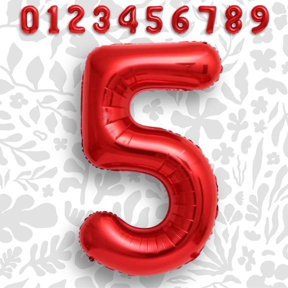 Red Number 5 Mylar Foil Balloon 40" - Helium or Air Inflatable Aluminum Metallic Balloons for 5th Birthday Party, Fifth Anniversary, Grade 5 Decor