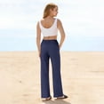 thumbnail image 7 of Womens Casual Wide Leg Pants Summer Beach Drawstring Palazzo Trousers Elastic Wasited Slacks with Pockets Navy S, 7 of 7