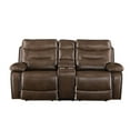 thumbnail image 2 of Recliner Loveseat, Modern PU Leather Tufted Upholstered Recliner Sofa with 2 Cup Holders and Adjustable Positions, Oversized Manual Rocker Recliner with Console and Metal Base for Living Room, Brown, 2 of 6