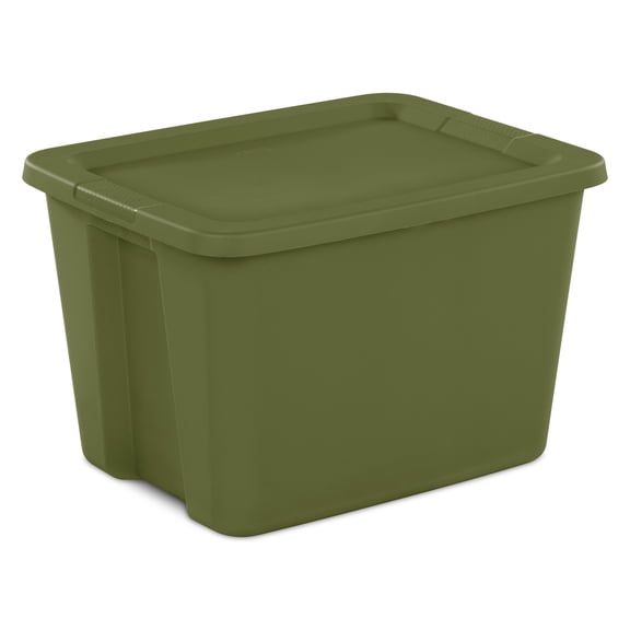 Sterilite 18 Gal. Tote, Plastic Storage Bin with Snap-on Lid, Olive