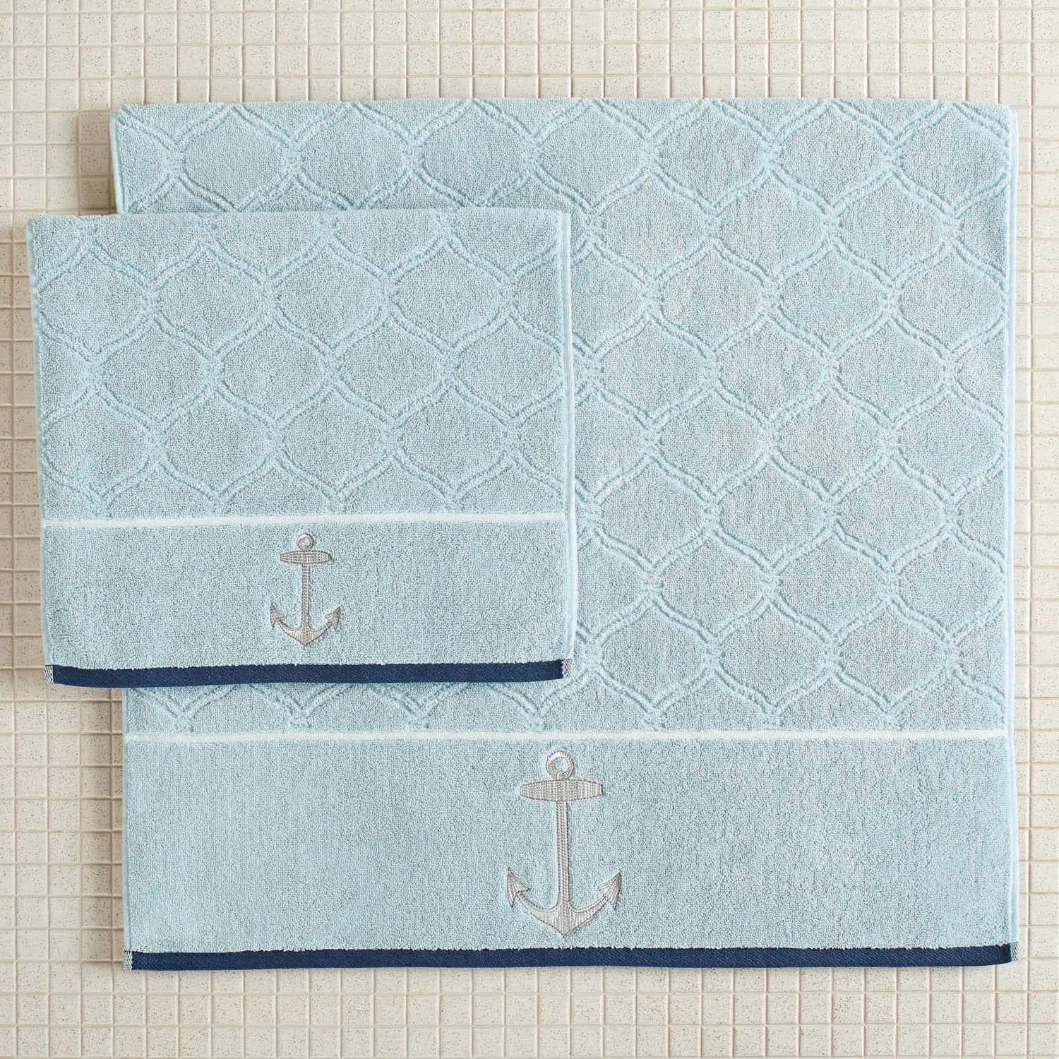 Kassafina 100% Cotton Bath Towels Set 2pcs Blue Nautical 