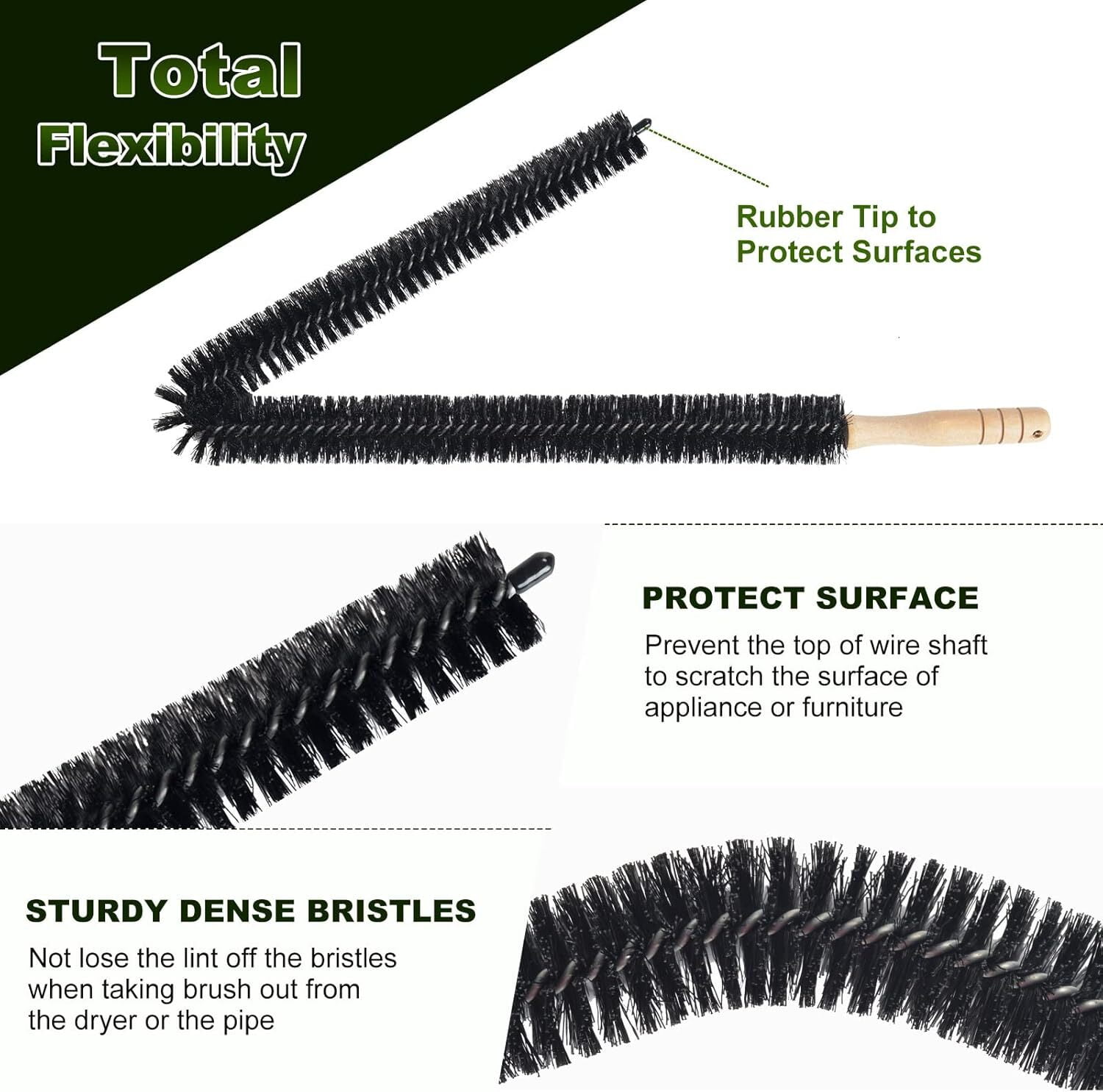 GoXteam Dryer Vent Cleaner Kit, 2 Pack Dryer Lint Brush Vent Trap Cleaner Long Flexible Refrigerator Coil Brush Radiator Brush, 27 Inch