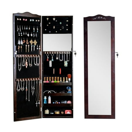 Jewelry Armoire Lock Organizedlife Wood Wall or Door Mounted Jewelry Armoire Cabinet With Full-length Mirror Holder with Lock ,Brown ()