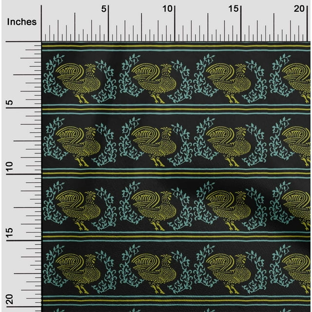 oneOone Cotton Poplin Fabric Stripe|Leaves & Hen Block Printed Craft Fabric BTY 56 Inch Wide