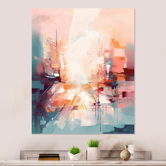 Designart "Pink And Green Cubism In Motion" Abstract Cubism Canvas Print