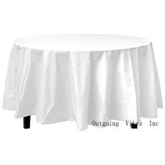 12-Pack Premium Plastic Tablecloth 84In. Round Table Cover - White