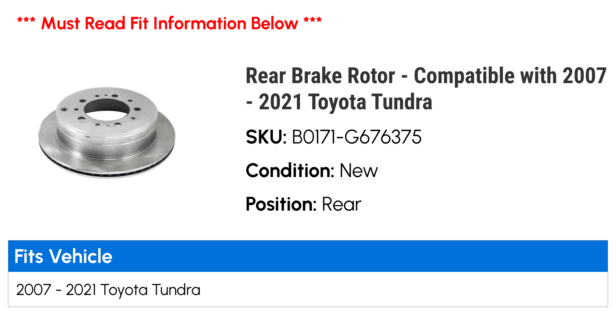 Rear Brake Rotor - Compatible with 2007 - 2021 Toyota Tundra 2008 2009 2010 2011 2012 2013 2014 2015 2016 2017 2018 2019 2020
