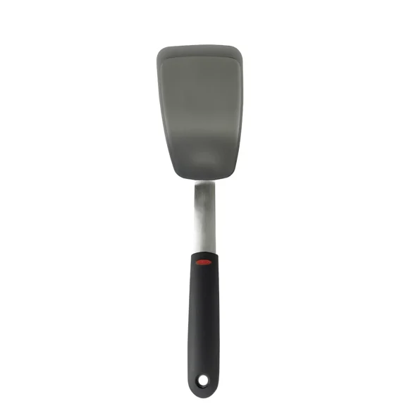Silicone Flexible Turner: Black Dishwasher-Safe Cooking Spatula, Stainless Steel Handle, 12" Length