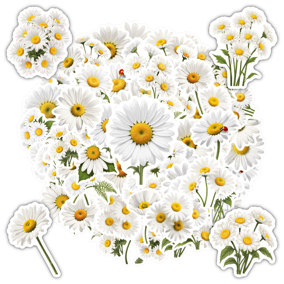 35pcs Beautiful Stationery Stickers Floral Waterproof Graffiti Daisy Stickers for Luggage Suitcase Phone