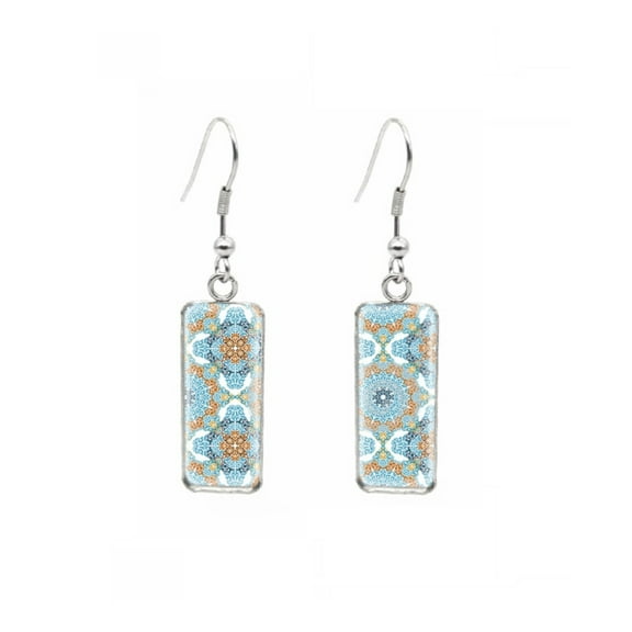 Blue Mandala Rectangular Drop Earrings
