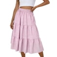 thumbnail image 3 of TAGOLD Womens Mid Calf Skirt Plaid Print Linen Like Elastic Waist Tiered Pleated Skirt, 3 of 5