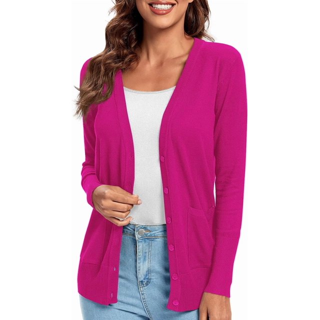 Urban CoCo Women's Button Down Lightweight Knit Cardigan Sweater with Pockets