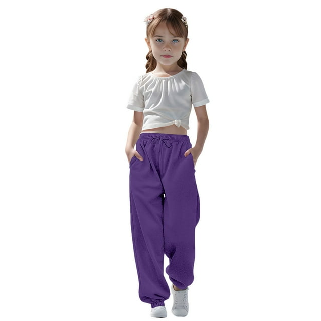 WENXIAOO Toddler Sweatpants Drawstring Jogger Sweatpants With Pockets Solid Color Purple Pants For Toddler Boy Kids Spring Fall Sweatpants Size 3-4T