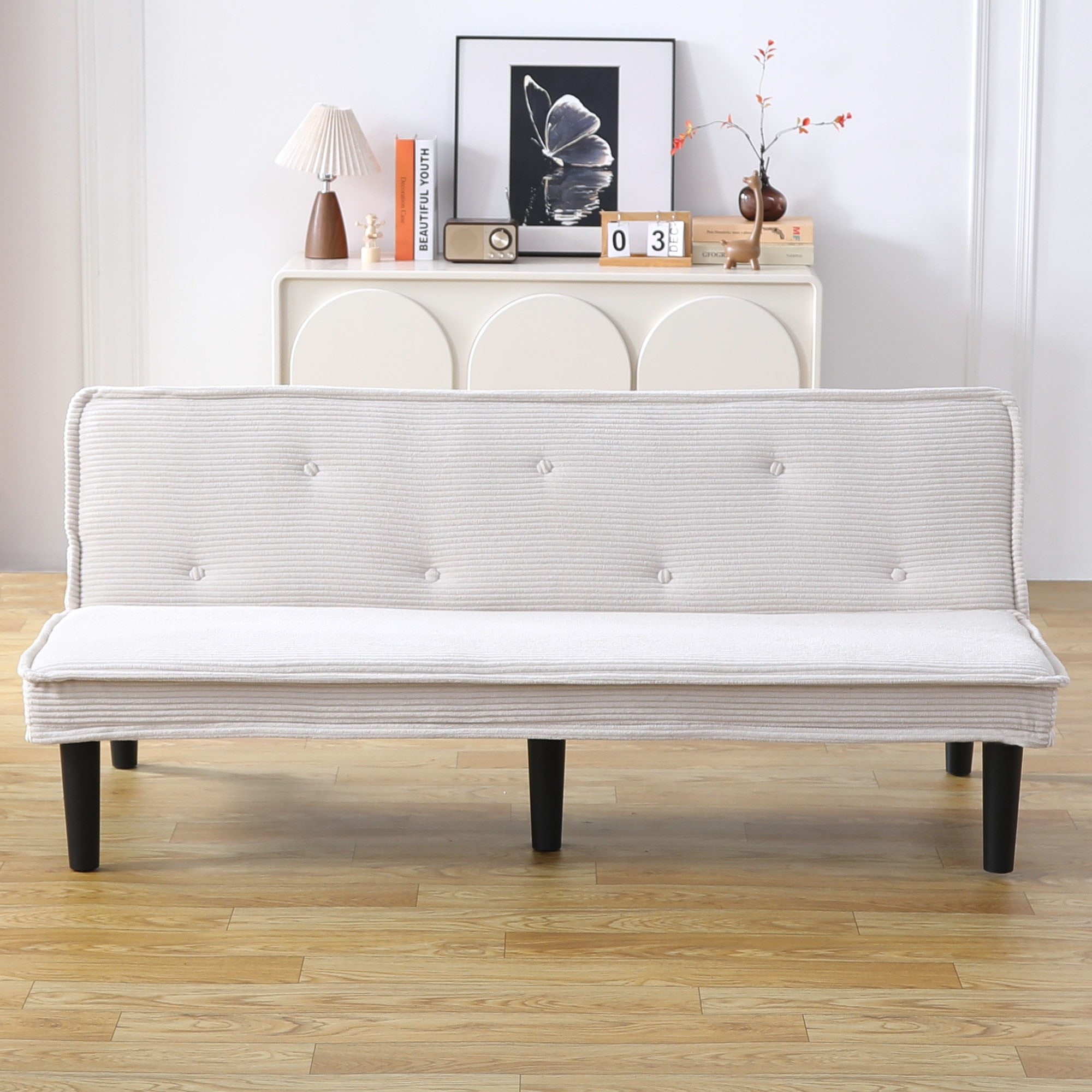 Jopath 66" Corduroy Loveseat Futon Sofa Bed,Sleeper Sofa Loveseat Convertible Couch for Small Spaces,Apartment, Bedroom,Beige