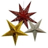 Just Artifacts 3pcs Star Paper Lanterns (Color: Dark Red/Gold/Silver)