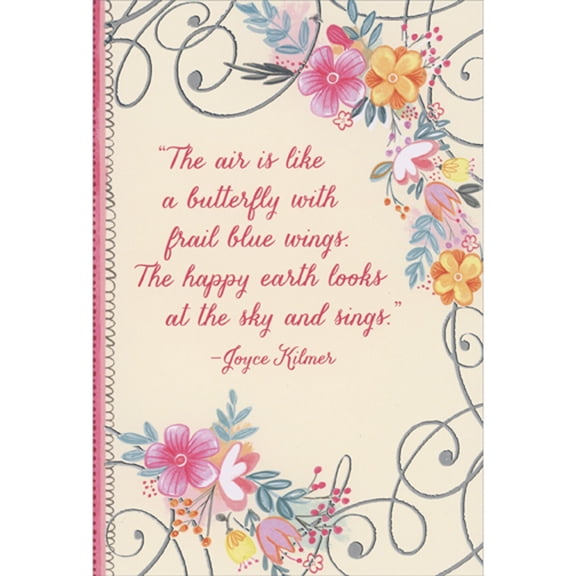 Designer Greetings The Air is Like a Butterfly Joyce Kilmer Quote, Flowers and Silver Swirls Package of 8 Deluxe Easter Cards