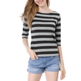 thumbnail image 2 of INSPIRE CHIC Hauts pour Femmes Non Doublés Col Rond Manches au Coude Coupe Ajustée T-Shirt Décontracté S Noir, 2 of 8