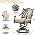 thumbnail image 3 of 7-Piece Cast Aluminum Outdoor Table and Chairs, Antique Bronze Patio Dining Set for 6 Include 60" Rectangular Outdoor Dining Table and 6 Swivel Chairs with Removable Cushion and Umbrella Hole, 3 of 6