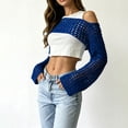 thumbnail image 7 of Lumtrix Crochet Crop Tops for Women Y2k Hollow Out Crochet Shrug Sweater Long Sleeve Going Out See Through Top Shoulder Cover Dark Blue XL, 7 of 7