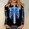 thumbnail image 2 of Gunia Halloween Womens Shirt Pumpkin Graphic Print Long Sleeve Crew Neck Casual Thanksgiving Tops Tee T-Shirts Blue M-3Xl, 2 of 5
